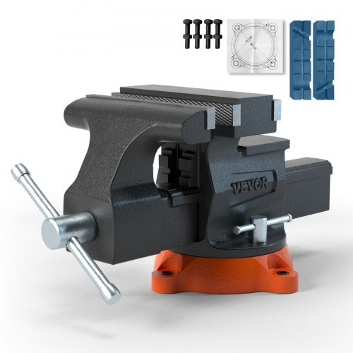 Swivel Locking Base Bench Vise, Ductile Iron Two Way Jaw, Heavy Duty Vice for Metalworking and Repairs