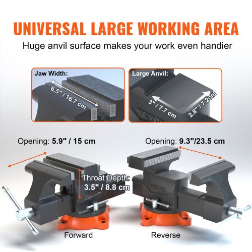 Swivel Locking Base Bench Vise Ductile Iron Two Way Jaw Heavy Duty Vice For Metalworking And Repair 6