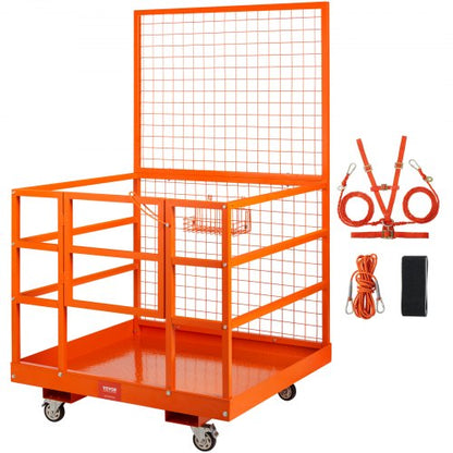 High Load Capacity Forklift Work Platform, Forklift Safety Cage with Safety Harness Lock Dual Nonslip Drain Hole Wheels