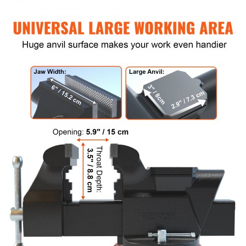 Heavy Duty Ductile Iron Bench Vise With Anvil Swivel Locking Base Secure Grip For Workshop And DIY  6