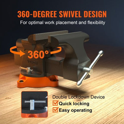 Heavy Duty Ductile Iron Bench Vise With Anvil Swivel Locking Base Secure Grip For Workshop And DIY  3