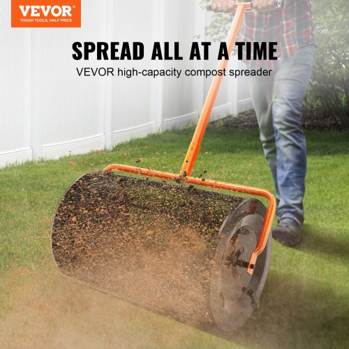 Compost Spreader Height Adjustable Handle Lawn And Garden Peat Moss Roller Black Steel Mesh Basket