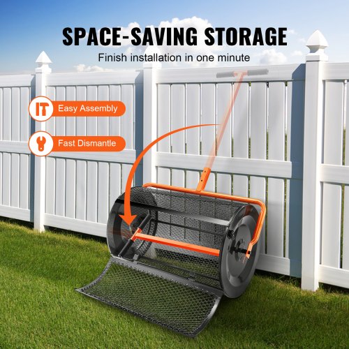 Compost Spreader Height Adjustable Handle Lawn And Garden Peat Moss Roller Black Steel Mesh Basket