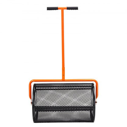 Compost Spreader Height Adjustable Handle Lawn And Garden Peat Moss Roller Black Steel Mesh Basket