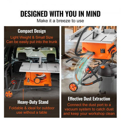 Table Saw With Stand Speed To High RPM Compact Portable Jobsite Saw Sliding Miter For Wood And Furn 6
