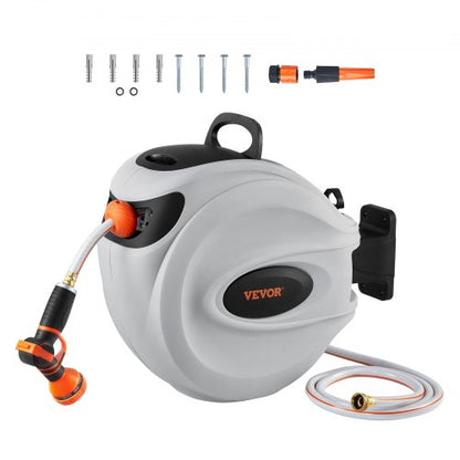 Water Hose Reel, Retractable Hose Reel Swivel Wall Mounted Garden Reel, Auto Rewind Heavy Duty Outdoor Hose System