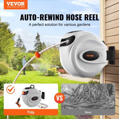 Water Hose Reel Retractable Hose Reel Swivel Wall Mounted Garden Reel Auto Rewind Heavy Duty Outdoo 1