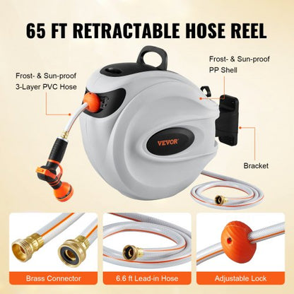 Water Hose Reel Retractable Hose Reel Swivel Wall Mounted Garden Reel Auto Rewind Heavy Duty Outdoo 4