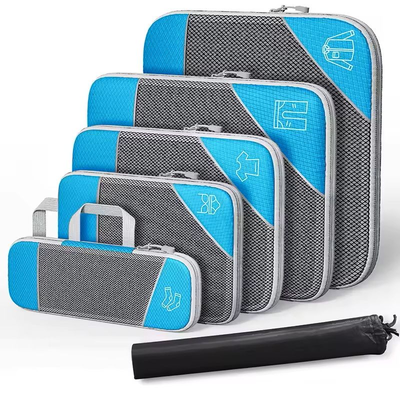 6 Piece Travel Compression Packing Cubes Set With Shoe Bag 9