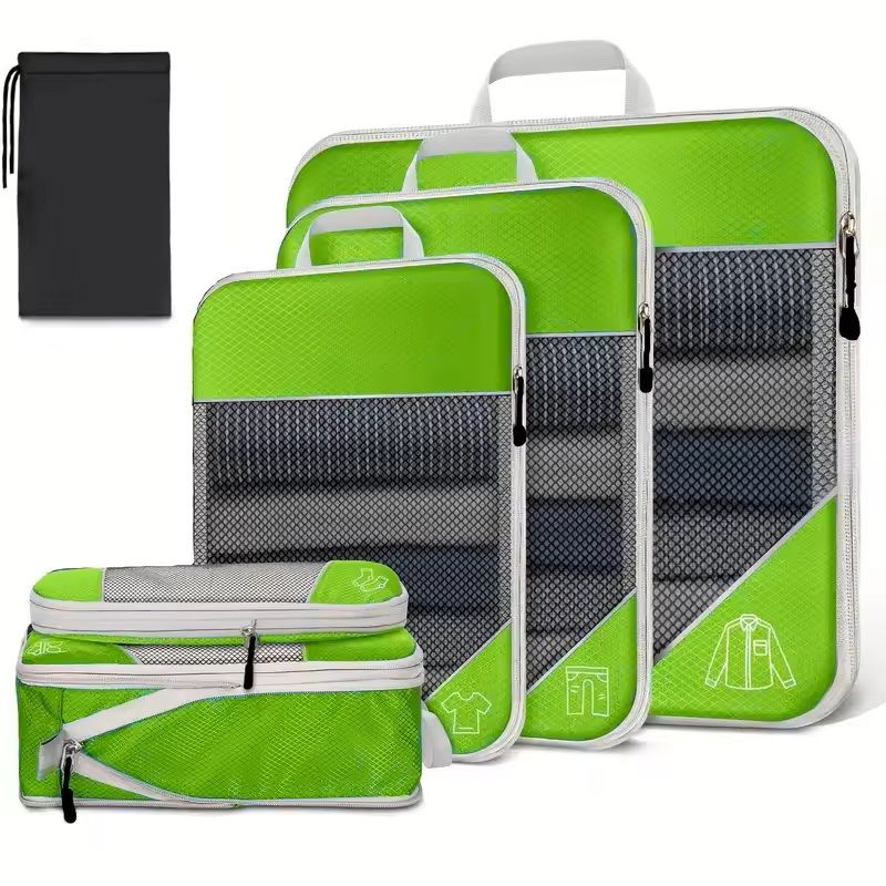 6 Piece Travel Compression Packing Cubes Set With Shoe Bag 10