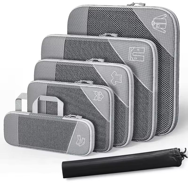 6 Piece Travel Compression Packing Cubes Set With Shoe Bag 11