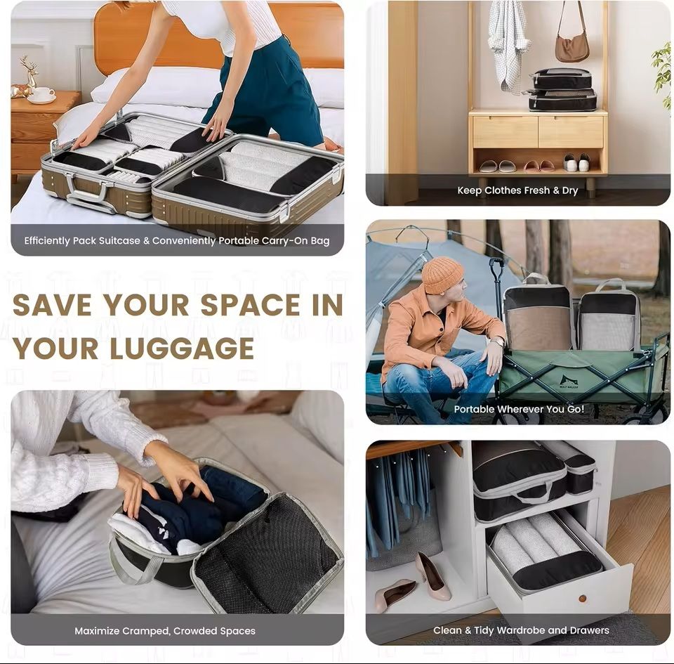 6 Piece Travel Compression Packing Cubes Set With Shoe Bag 5
