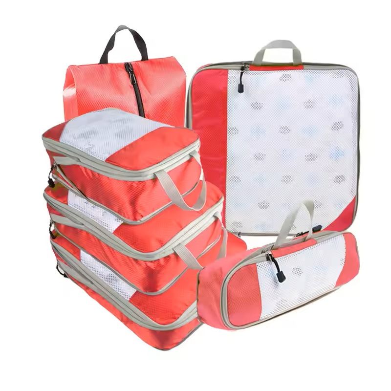 6 Piece Travel Compression Packing Cubes Set With Shoe Bag 8