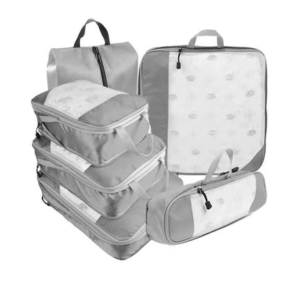 6 Piece Travel Compression Packing Cubes Set With Shoe Bag 15