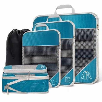 6 Piece Travel Compression Packing Cubes Set With Shoe Bag 16