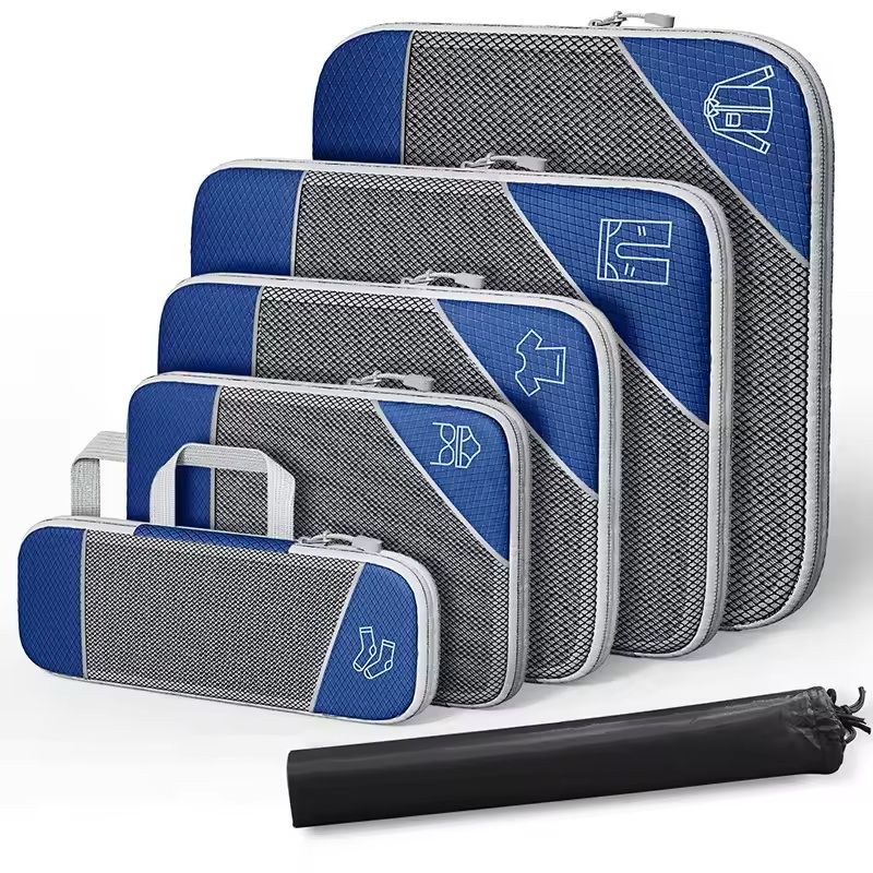 6 Piece Travel Compression Packing Cubes Set With Shoe Bag 17