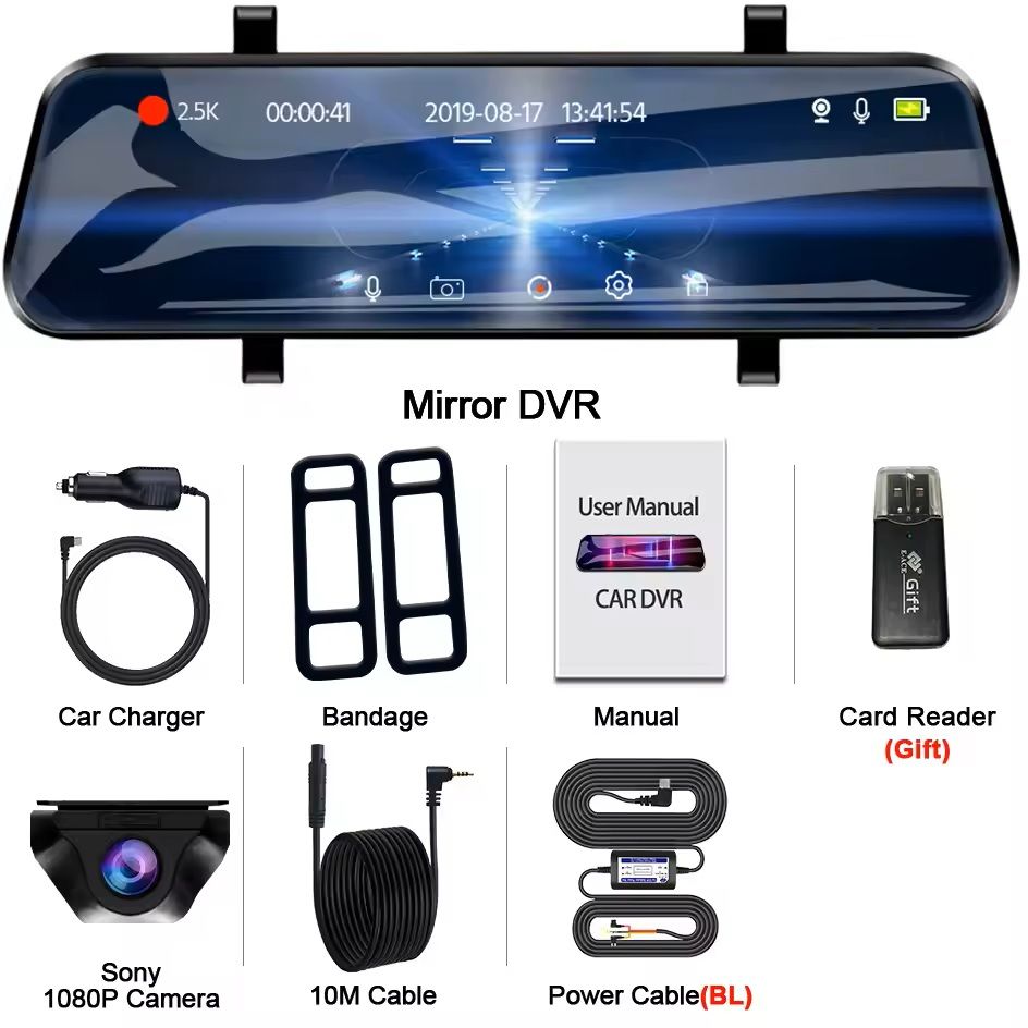 25K Mirror Dash Camera With Touch Screen And Parking DVR 10