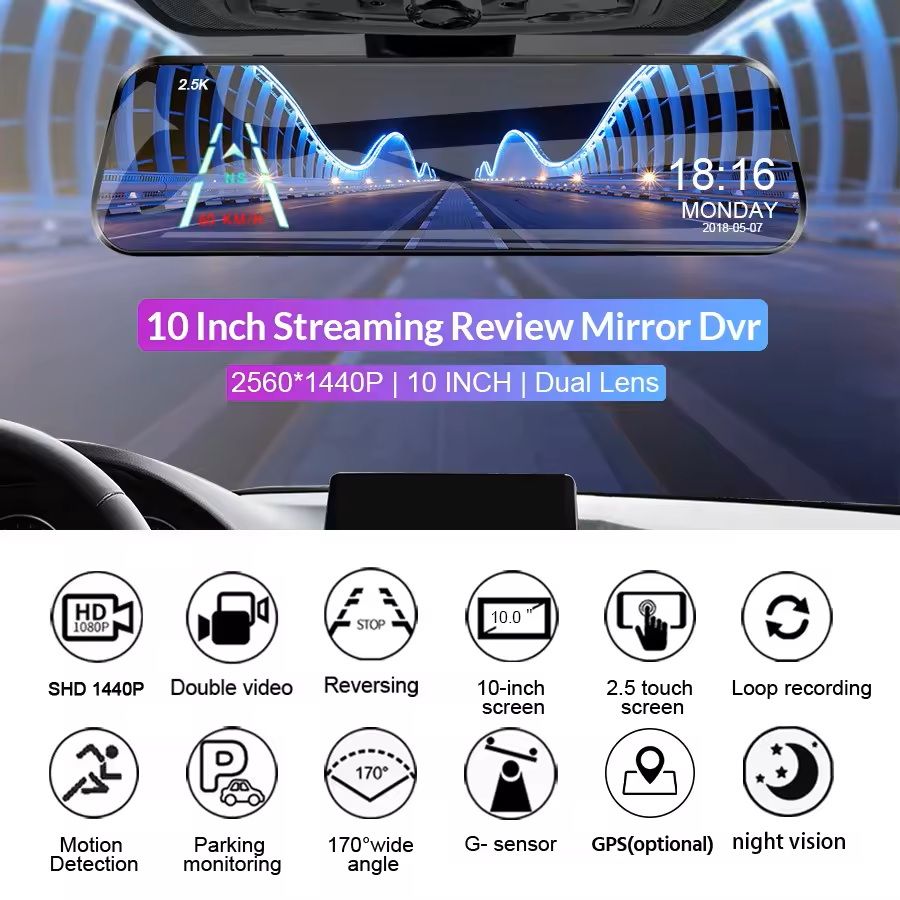 25K Mirror Dash Camera With Touch Screen And Parking DVR 1