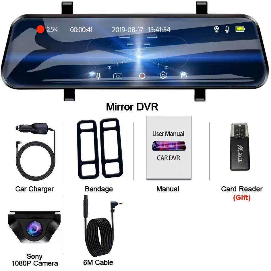 25K Mirror Dash Camera With Touch Screen And Parking DVR 7