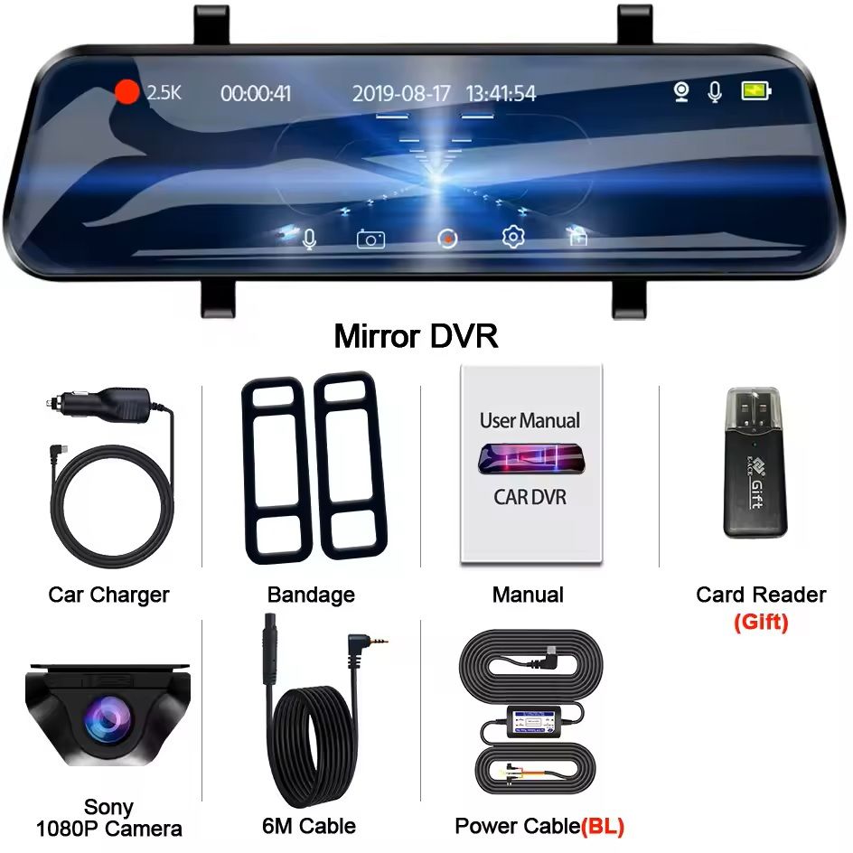 25K Mirror Dash Camera With Touch Screen And Parking DVR 8