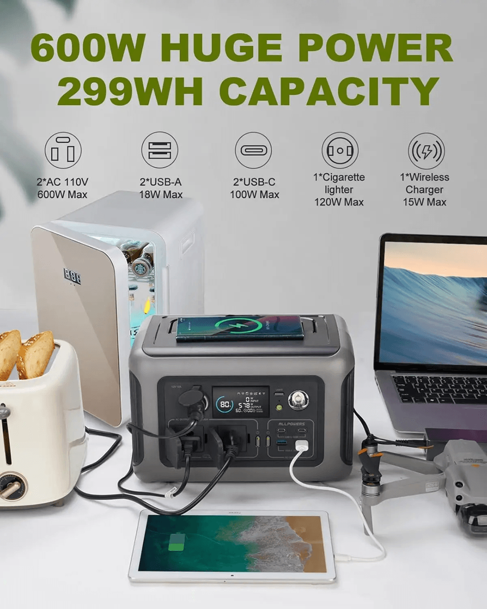 ALLPOWERS R600 Portable Power Station 299Wh With LiFePO4 Battery And 600W AC Outlets 1
