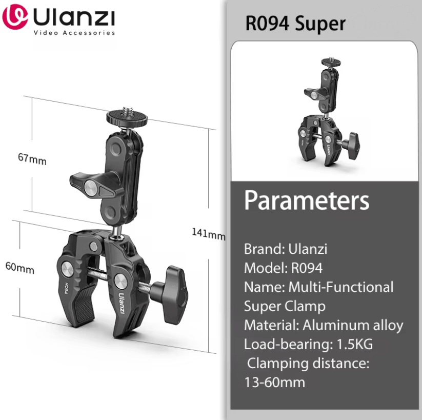 Ulanzi R094 Metal Super Clamp With Double Ball Head Arm For Camera Monitor And Mic Mount 2