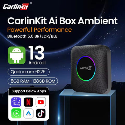 Carlinkit Android 13 Wireless CarPlay & Android Auto TV Box – 8GB RAM, 128GB Storage, Built-in GPS & Streaming Support