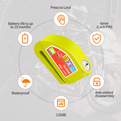 Motorcycle Bicycle Lock Alarm Anti-Theft Disc Brake Padlock with Safety Protection Reminder Rope & Bag, Aluminum Alloy