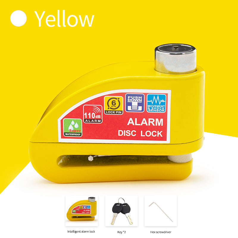 Motorcycle Bicycle Lock Alarm Anti-Theft Disc Brake Padlock with Safety Protection Reminder Rope & Bag, Aluminum Alloy