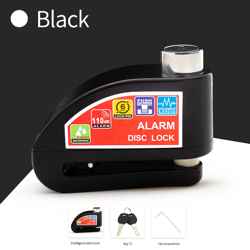 Motorcycle Bicycle Lock Alarm Anti-Theft Disc Brake Padlock with Safety Protection Reminder Rope & Bag, Aluminum Alloy