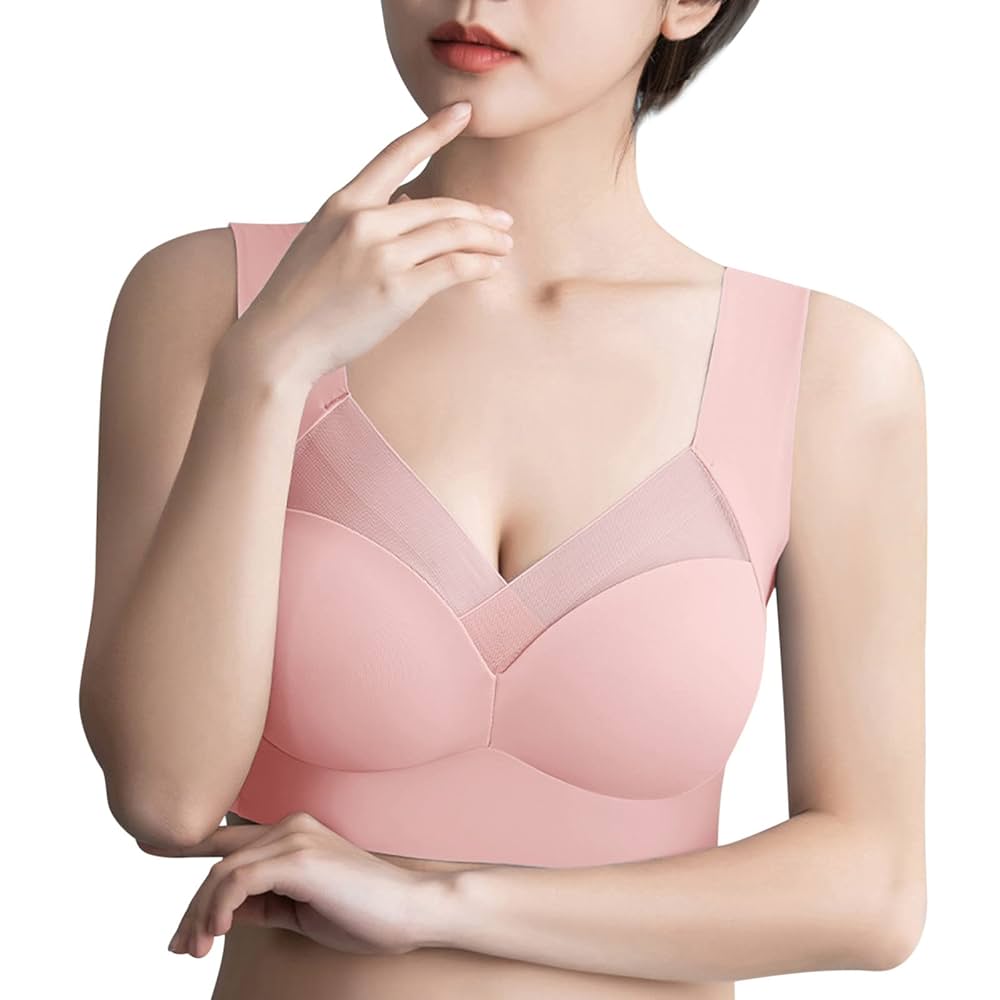 Seamless Ice Silk Plus Size Bra – One-Piece Push-Up Sports Bra with Wide Straps & Mesh Support