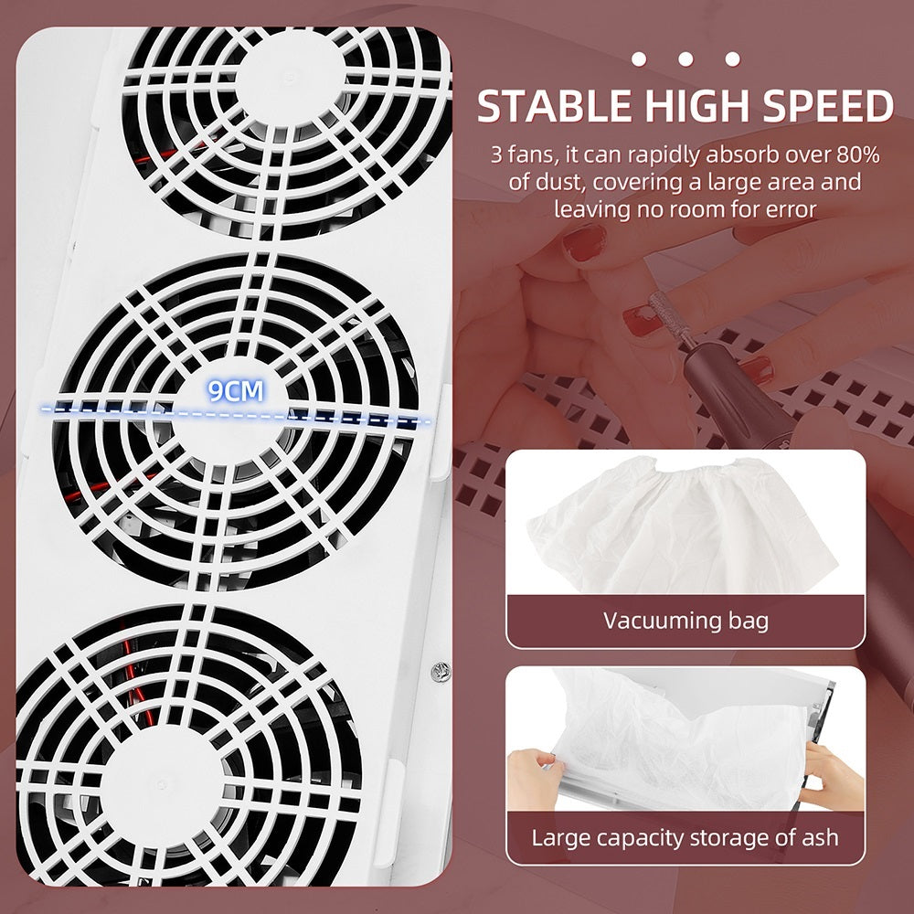 Professional 3 Fans Powerful Suction Nail Dust Collector 40W Fan Nail Vacuum Cleaner Nail Dust Extr 3