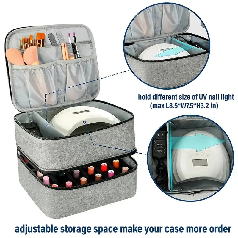 Double Layer Nail Polish Storage Bag with 30 Compartments, Portable Essential Oil Organizer Cosmetic Nail Care Kit Box
