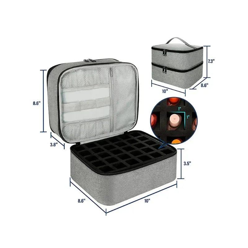 Double Layer Nail Polish Storage Bag with 30 Compartments, Portable Essential Oil Organizer Cosmetic Nail Care Kit Box