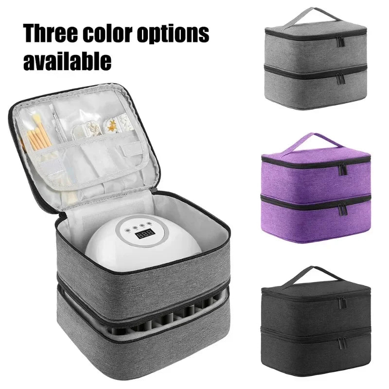 Double Layer Nail Polish Storage Bag with 30 Compartments, Portable Essential Oil Organizer Cosmetic Nail Care Kit Box