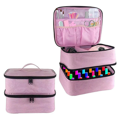 Double Layer Nail Polish Storage Bag with 30 Compartments, Portable Essential Oil Organizer Cosmetic Nail Care Kit Box