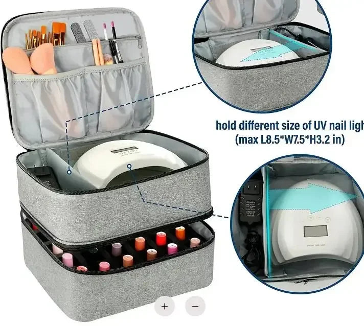 Double Layer Nail Polish Storage Bag with 30 Compartments, Portable Essential Oil Organizer Cosmetic Nail Care Kit Box