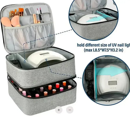 Double Layer Nail Polish Storage Bag with 30 Compartments, Portable Essential Oil Organizer Cosmetic Nail Care Kit Box