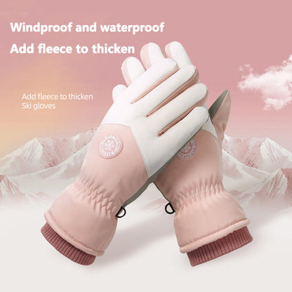 Waterproof Thickened Thermal Ski Gloves for Couples, Cold-Proof Touch Screen Non-Slip Snow Gloves with Adjustable Fit