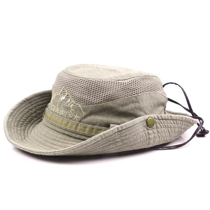 Outdoor Bucket Hat for Men, Summer Breathable Mesh Panama Cap, Cotton Sun Protector Jungle Fishing Hiking Beach Hat