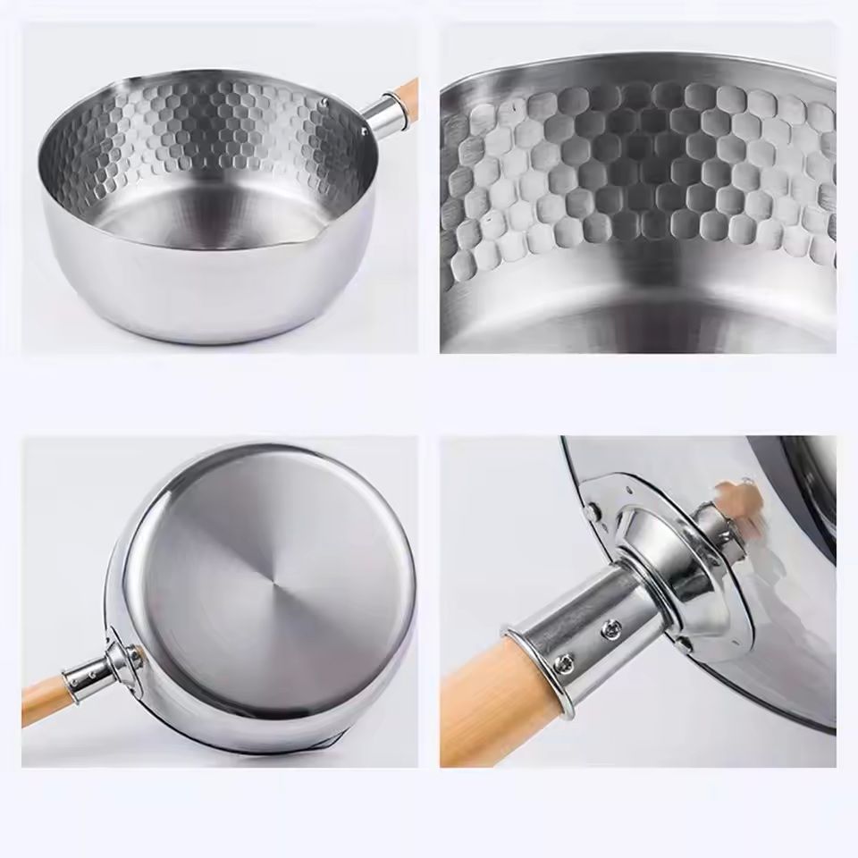 Stainless Steel Saucepan With Wooden Handle And Pour Spouts 1