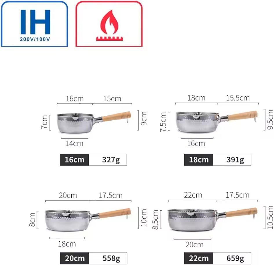 Stainless Steel Saucepan With Wooden Handle And Pour Spouts 4