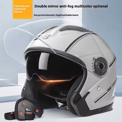 Open Face Motorcycle Helmet with Dual Lens and Sun Visor