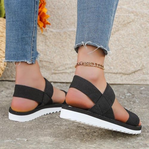 Women Black Lace Up Flat Sandals With Anti Slip Sole And Matching Color Design 1