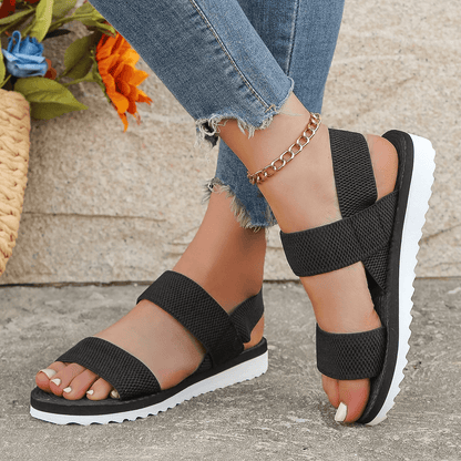 Women Black Lace Up Flat Sandals with Anti Slip Sole and Matching Color Design