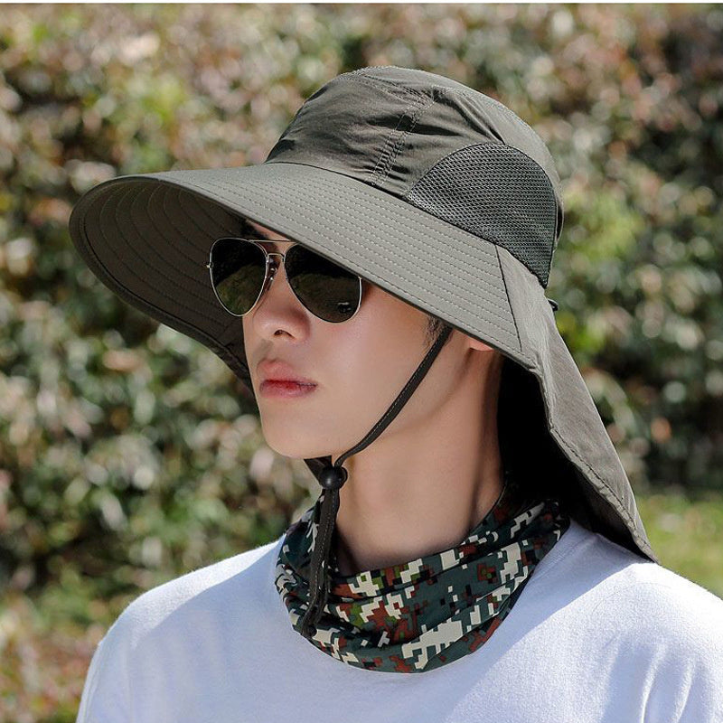 Men Wide Brim Jungle Hiking Hat with Neck Cover, Outdoor Quick Dry Fishing Bucket Hat for Sun Protection & Camping