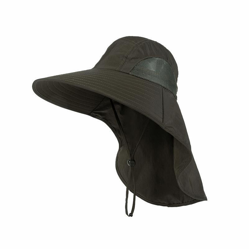 Men Wide Brim Jungle Hiking Hat with Neck Cover, Outdoor Quick Dry Fishing Bucket Hat for Sun Protection & Camping
