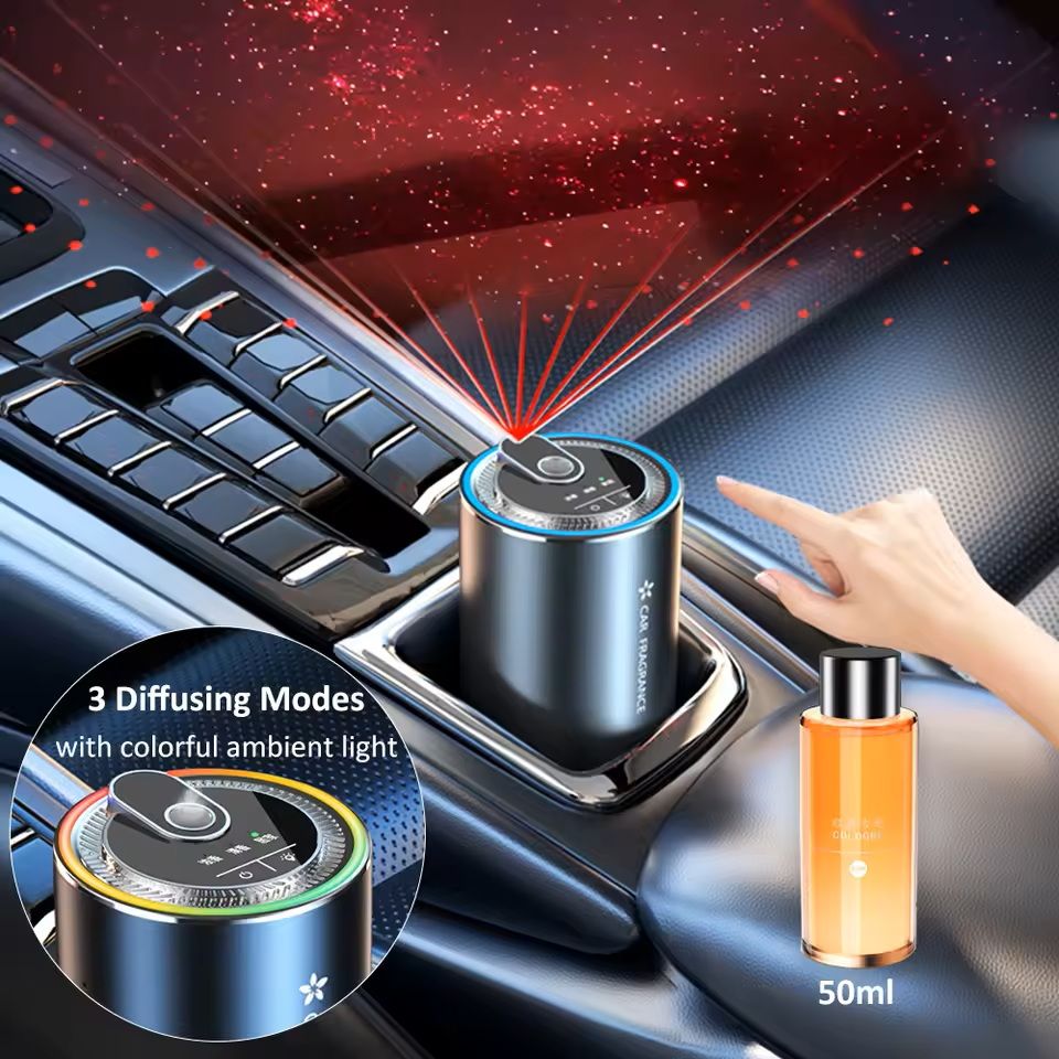 Car Aroma Diffuser with LED Starry Light and 50ml Fragrance Bottle