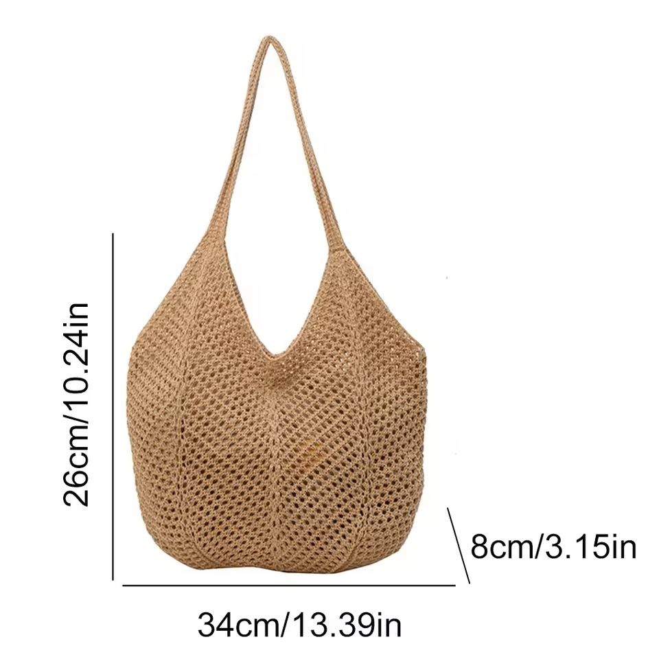 Hollow Woven Shoulder Tote Bag Large Mesh Beach Handbag 9