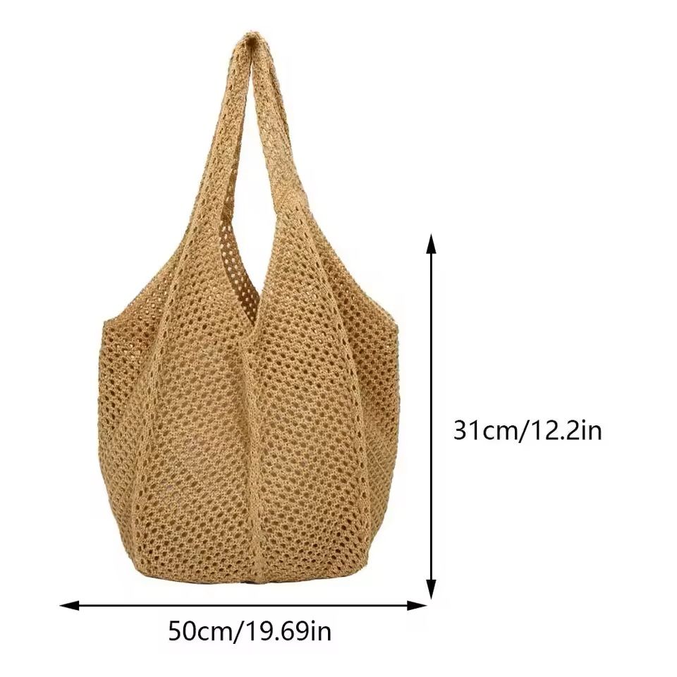 Hollow Woven Shoulder Tote Bag Large Mesh Beach Handbag 11